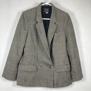 TJW Vintage Blazer Women’s Houndstooth Plaid Puré  Wool Pockets  Size 14